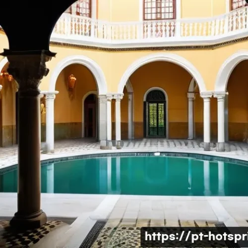온천과 재충전 - **Prompt:** A serene and elegant scene inside a historic Portuguese thermal bathhouse. Adults of div...