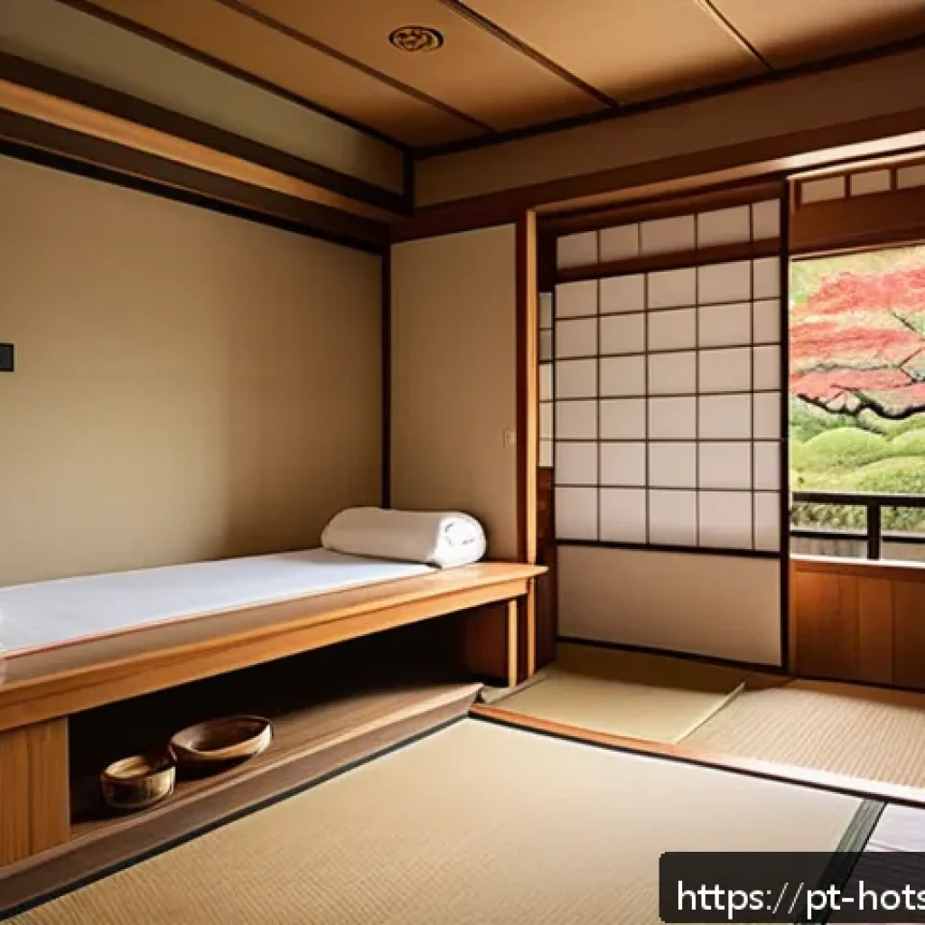 온천 룸 서비스 - A serene hotel room with traditional onsen bath setup in a Japanese-style ryokan, featuring warm woo...
