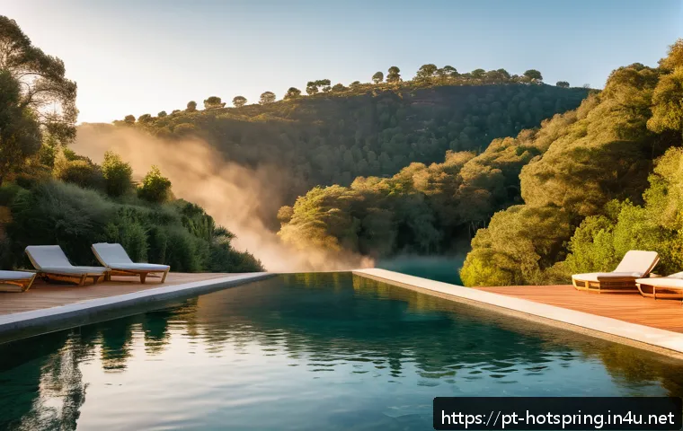 온천 투어 코스 - A serene outdoor thermal pool set in the lush green landscapes of northern Portugal during early aut...
